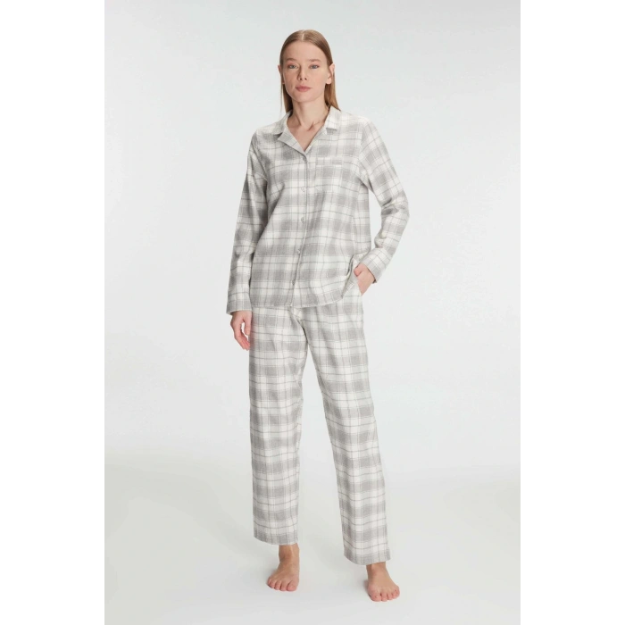 Anıl Kare Desenli Pamuklu Gömlek Pijama Takımı