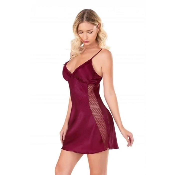 Arias Closet Bordo Kısa Saten Gecelik 8105