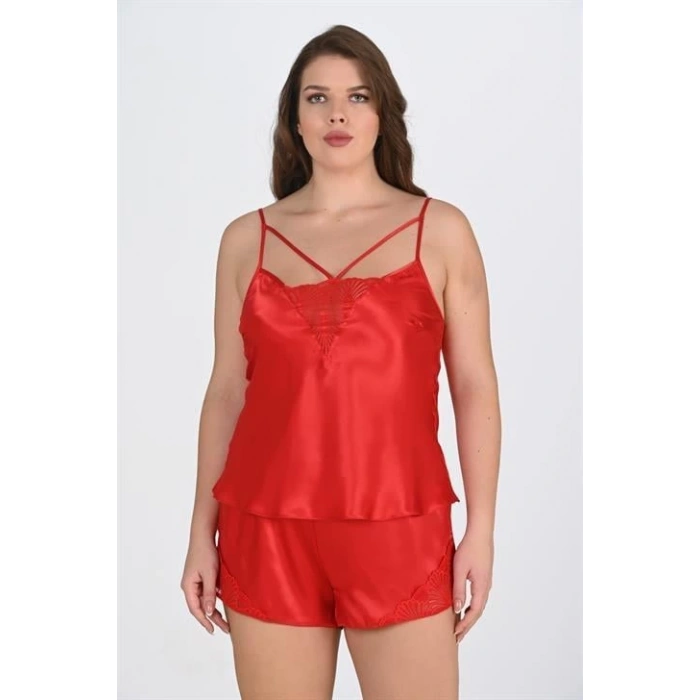Arias Closet Büyük Beden Kırmızı Şort Takımı 1076