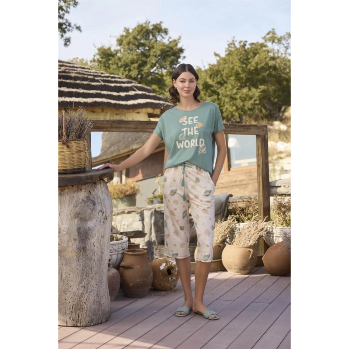 Arias Closet Desenli ve Baskılı See the World Kapri Takımı