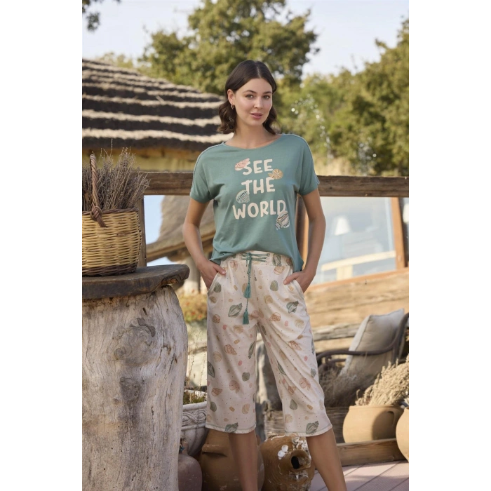 Arias Closet Desenli ve Baskılı See the World Kapri Takımı