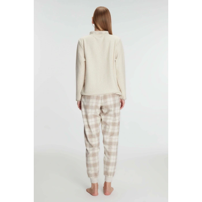 Arias Closet Fermuarlı Uzun Kol Sweatshirt Pantolon Takım Viskon ve Pamuklu Pijama Takımı