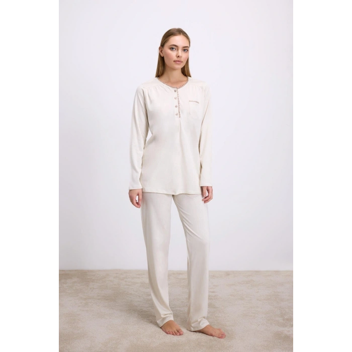 Arias Closet Fil Dişi Modal Pamuklu Uzun Kollu Düğmeli 2li Pijama Takımı