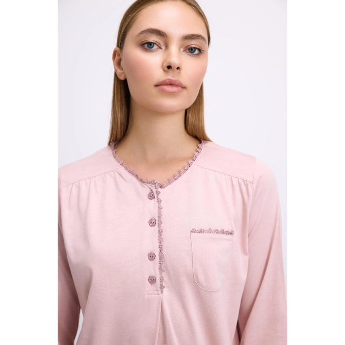 Arias Closet Gül Kurusu Modal Pamuklu Uzun Kollu Düğmeli 2li Pijama Takımı