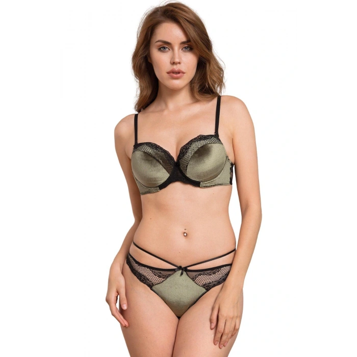 Arias Closet Kadife Balenli Destekli Dolgulu Askıları Çıkabilen Dantelli Sütyen ve String Takım