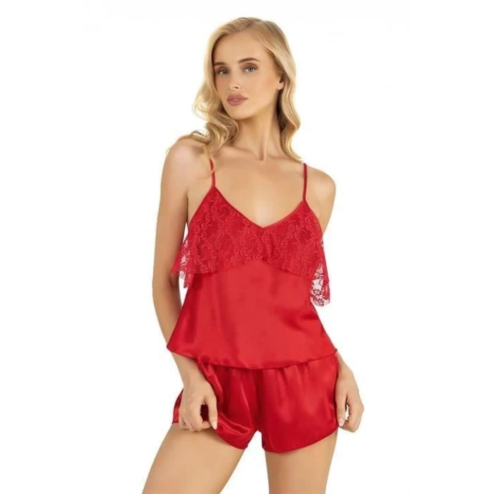 Arias Closet Kırmızı Saten Şort Takımı 9214