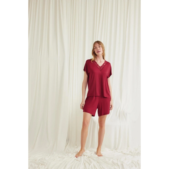 Arias Closet Kısa Kollu Dantelli V Yaka Şort Pijama Takımı