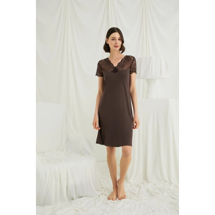 Arias Closet Kısa Kollu ve Dantelli V Yaka Gecelik