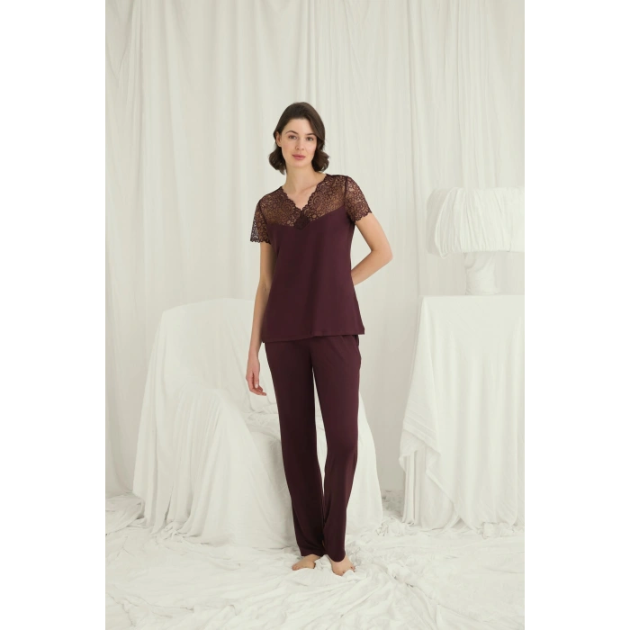 Arias Closet Kısa Kollu ve Dantelli V Yaka Pijama Takımı