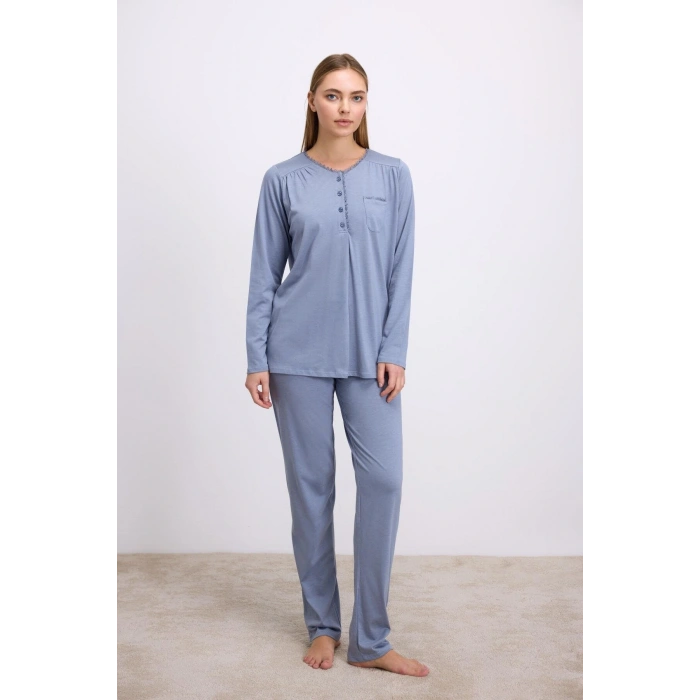Arias Closet Modal Pamuklu Uzun Kollu Düğmeli 2li Pijama Takımı