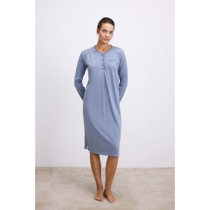 Arias Closet Modal Uzun Kollu Düğmeli Gecelik