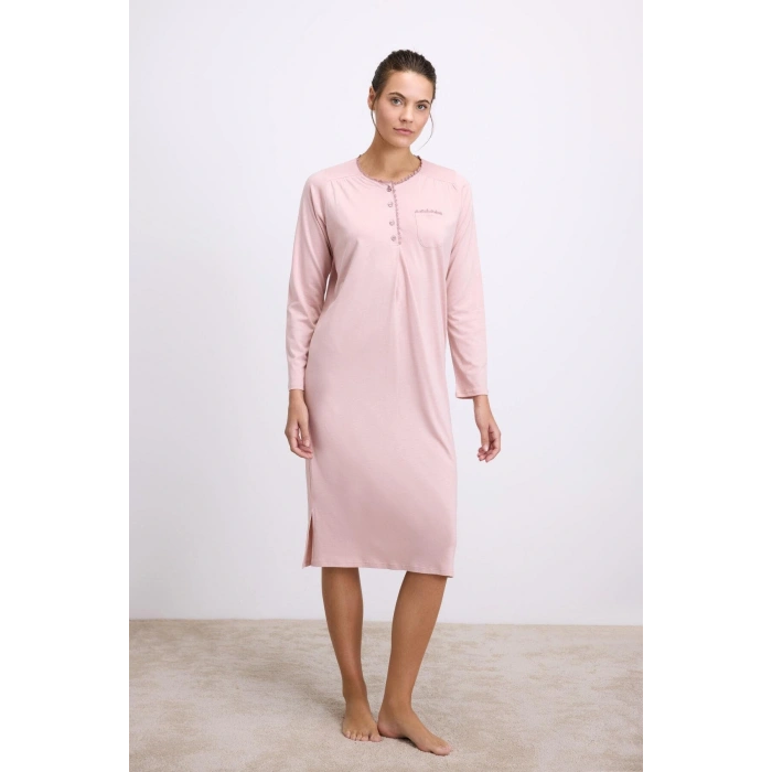 Arias Closet Modal Uzun Kollu Düğmeli Gecelik