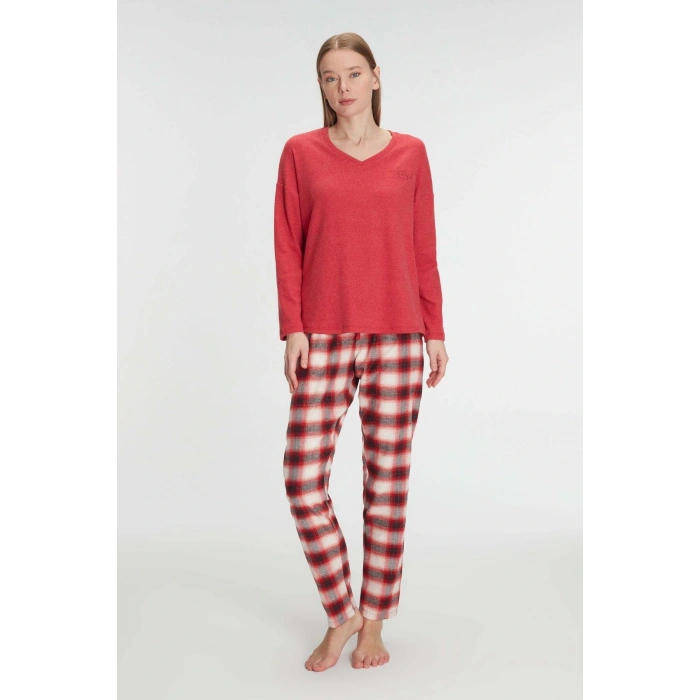 Arias Closet Pamuklu Kışlık Kare Desenli Uzun Kol Pijama Takımı