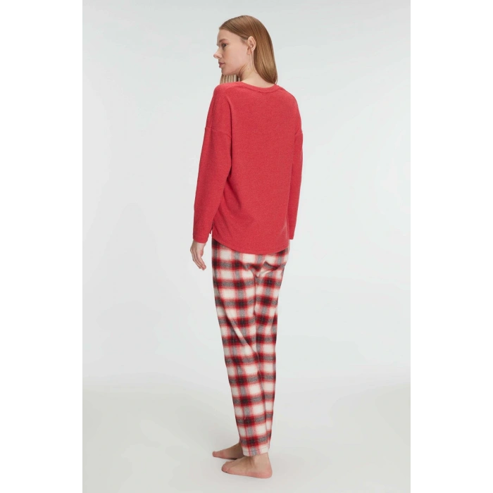 Arias Closet Pamuklu Kışlık Kare Desenli Uzun Kol Pijama Takımı