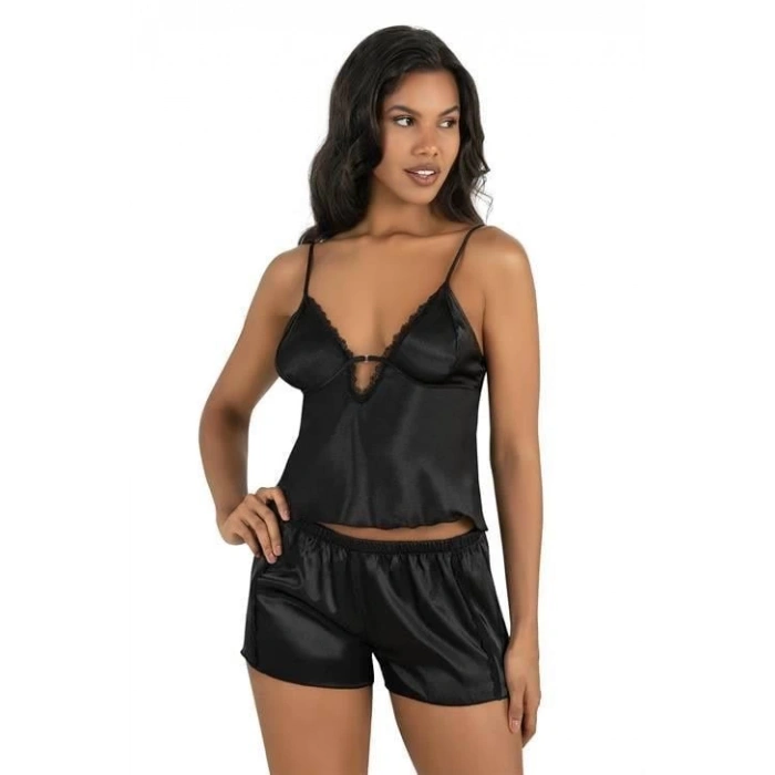 Arias Closet Siyah Saten Şort Takımı 9207