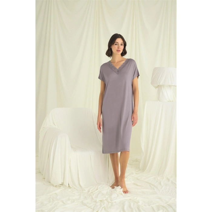 Arias Closet Yakası Dantelli Kısa Kollu Gecelik