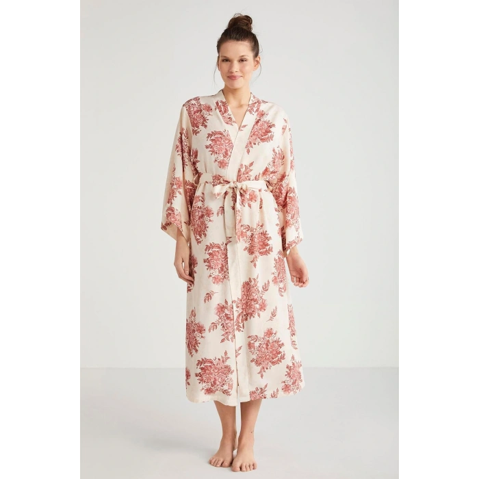 Catherines %100 Viskon Çiçek Desen 2li Sabahlık Gecelik Takımı