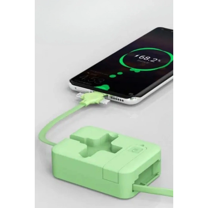 Cep Tipi Telefon Tutuculu Makaralı Uzayıp Kısalabilen 3ü 1 Arada USB Şarj Kablosu