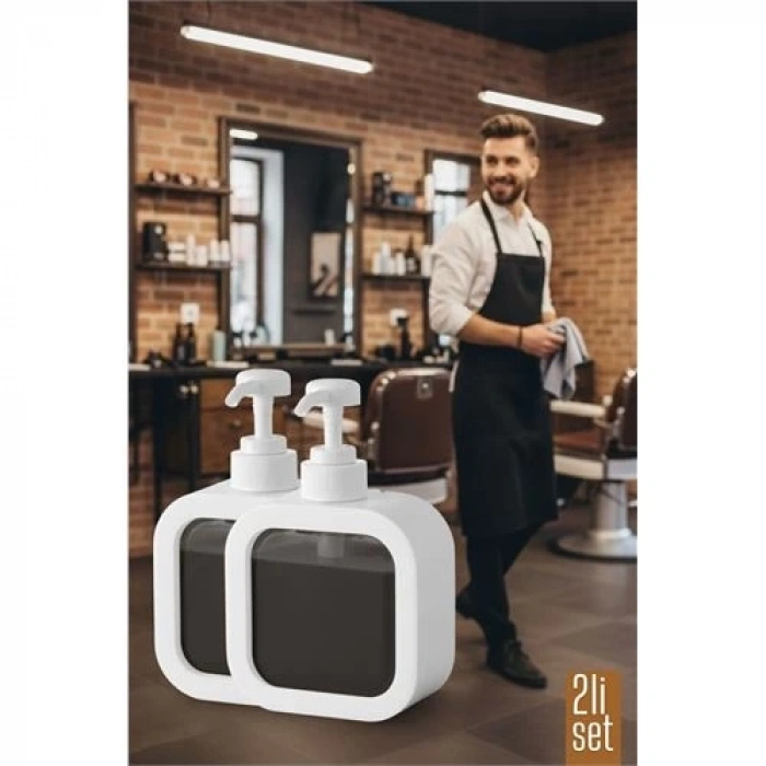 CEYLAN ADAM 2 li Berber Sabunluğu – Modern Pompalı Dispenser | Sıvı Sabun, Şampuan, Losyon İçin 300 ml