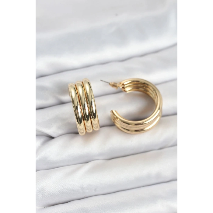 CEYLAN ADAM 3lü Görünüm 316L Çelik Gold Renk Kadın Küpe