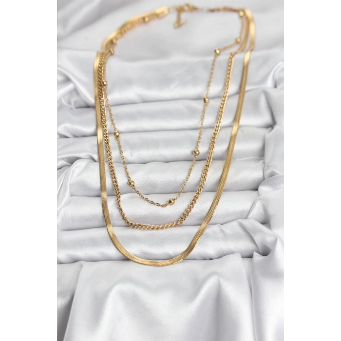 CEYLAN ADAM 316L Çelik Gold Renk 3lü Kadın Kolye