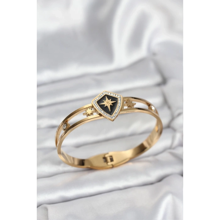 CEYLAN ADAM 316L Çelik Gold Renk Kutup Yıldızı Kelepçe Bileklik