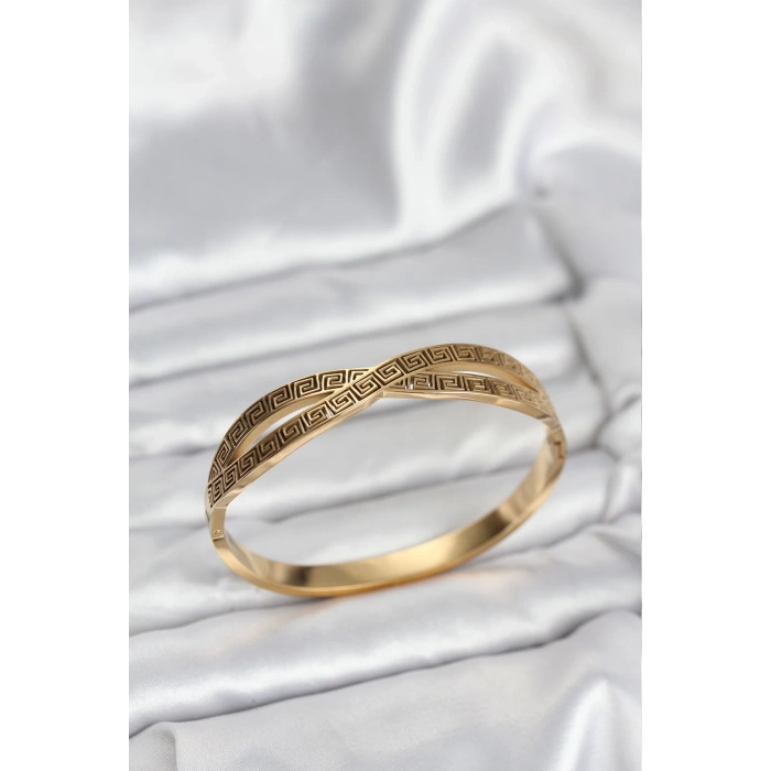 CEYLAN ADAM 316L Çelik Gold Renk Vintage Kadın Kelepçe Bileklik