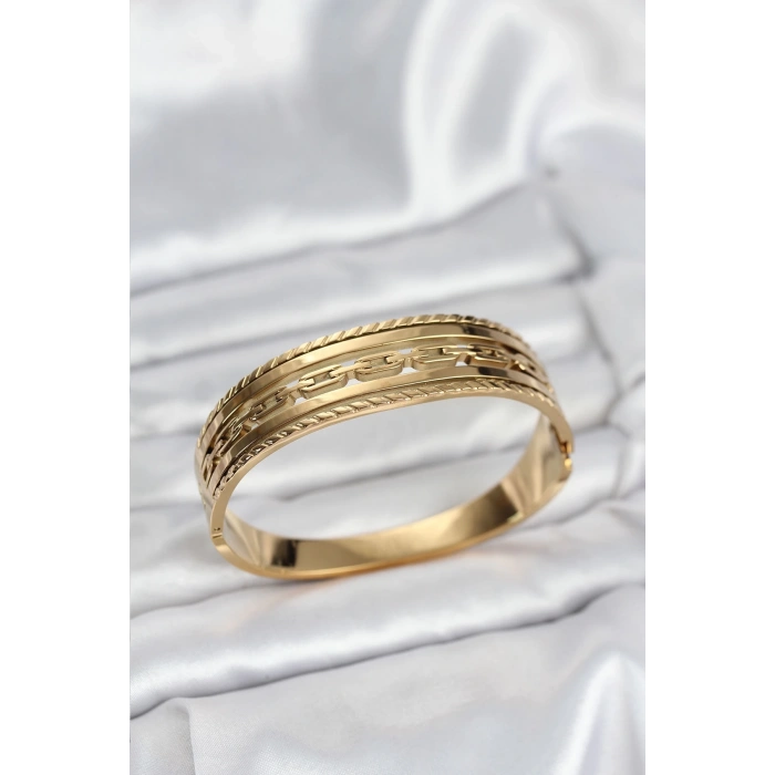 CEYLAN ADAM 316L Çelik Gold Renk Vintage Model Kadın Kelepçe Bileklik