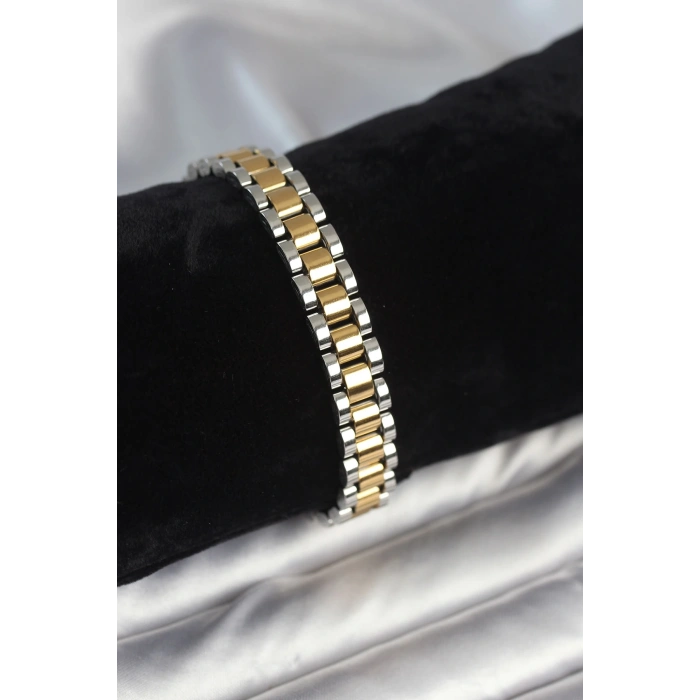 CEYLAN ADAM 316L Çelik Gold ve Gümüş Renk 9 mm Kalınlık Erkek Bileklik