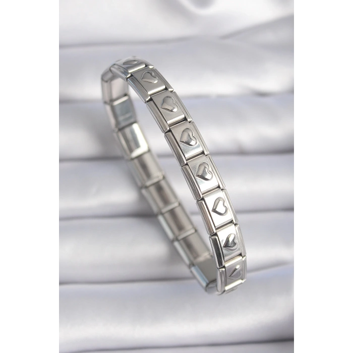 CEYLAN ADAM 316L Çelik Gümüş Renk Kalp İşleme Nomination Charm Bileklik