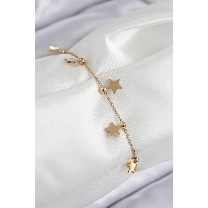 CEYLAN ADAM 316L Çelik Sıralı Yıldız Model Gold Renk Kadın Bileklik