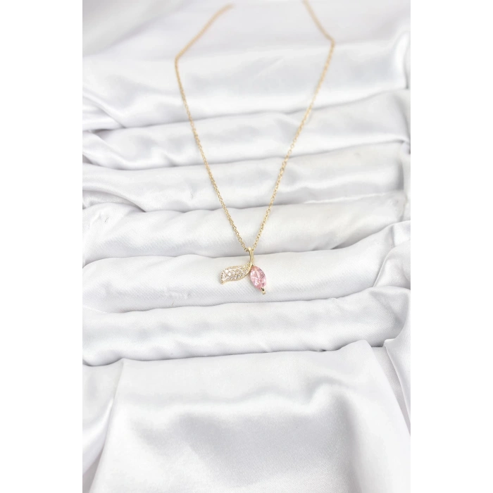 CEYLAN ADAM 316L Çelik Zincir Gold Renk Balık Kuyruğu Model Zirkon Taşlı Kadın Kolye