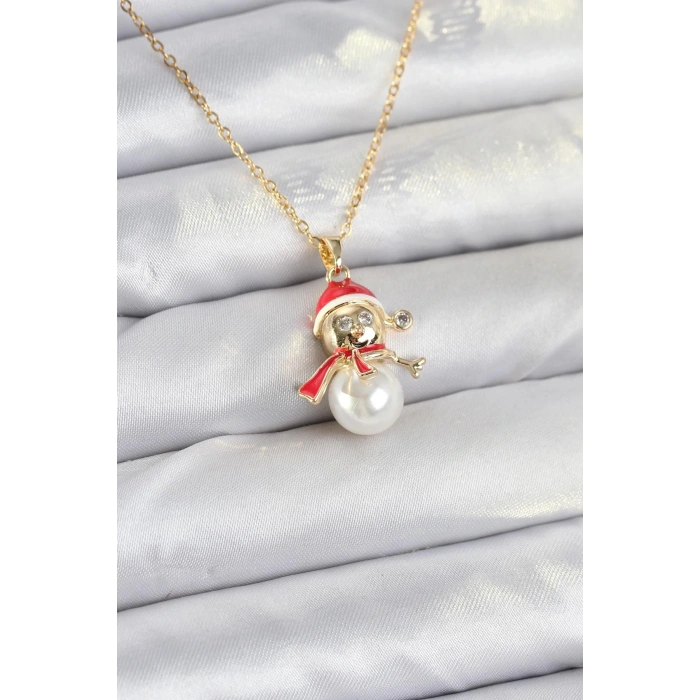 CEYLAN ADAM 316L Çelik Zincir Gold Renk Kardan Adam Model Yılbaşı Temalı Kadın Kolye