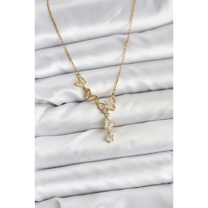 CEYLAN ADAM 316L Çelik Zincir Gold Renk Kelebek Model Kadın Kolye