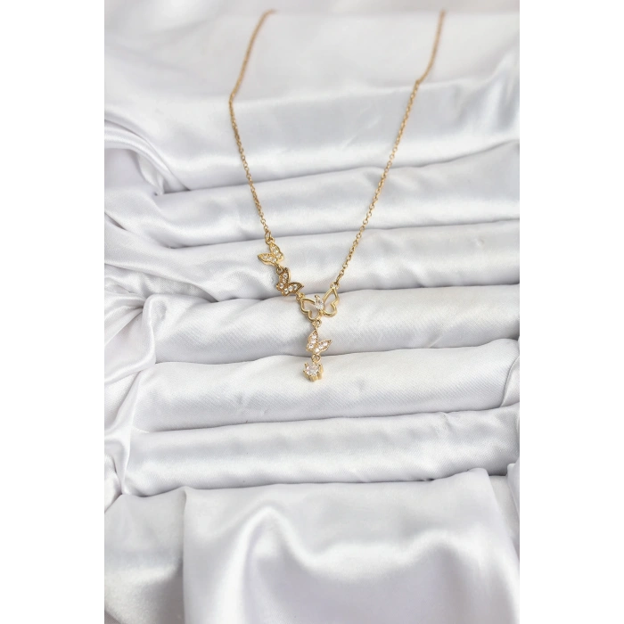 CEYLAN ADAM 316L Çelik Zincir Gold Renk Kelebek Model Kadın Kolye