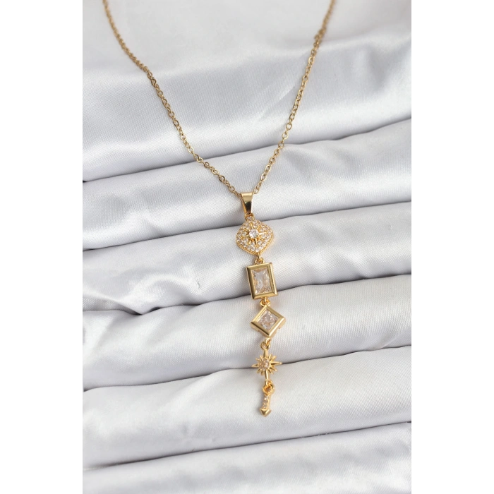 CEYLAN ADAM 316L Çelik Zincir Gold Renk Kutup Yıldızı Enerji Model Kadın Y Kolye