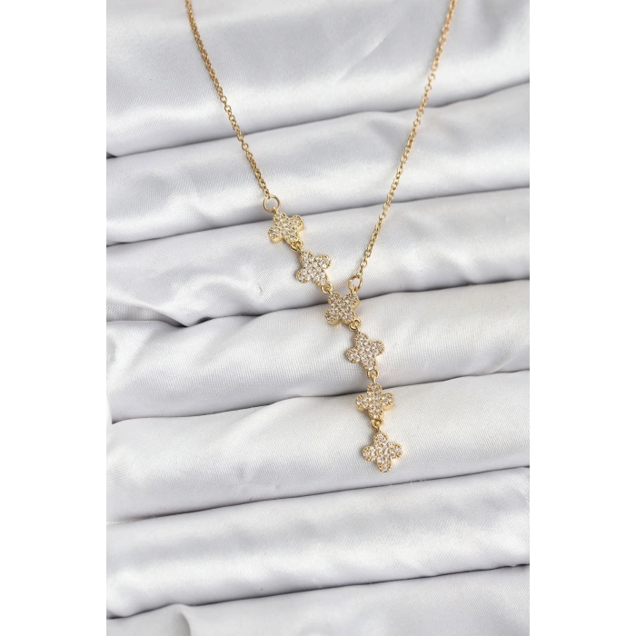 CEYLAN ADAM 316L Çelik Zincir Gold Renk Yonca Model Kadın Kolye
