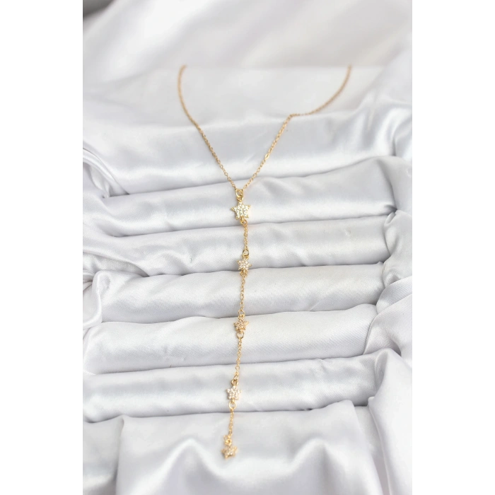 CEYLAN ADAM 316L Çelik Zincir Gold Renkli Yıldız Model Kadın Y Kolye