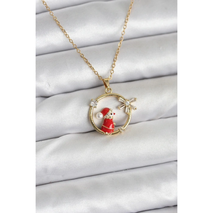 CEYLAN ADAM 316L Çelik Zincir Gold Zirkon Taşlı Yılbaşı Tema Kadın Kolye