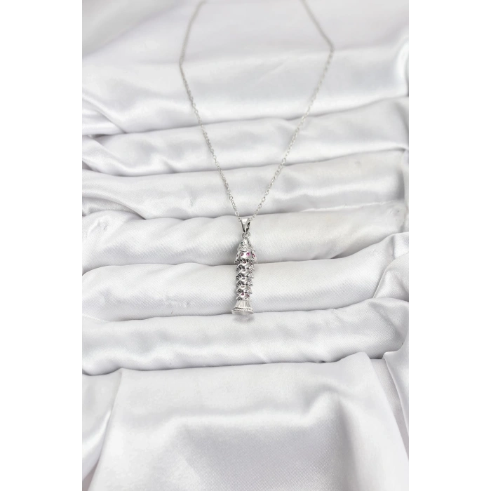 CEYLAN ADAM 316L Çelik Zincir Gümüş Renk Balık Model Zirkon Taşlı Kadın Kolye