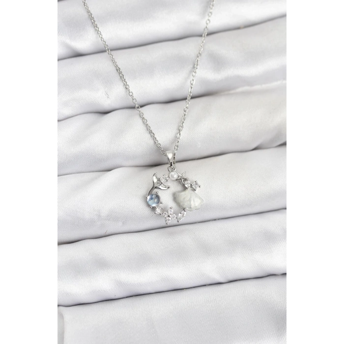 CEYLAN ADAM 316L Çelik Zincir Gümüş Renk Deniz Tema Model Zirkon Taşlı Kadın Kolye