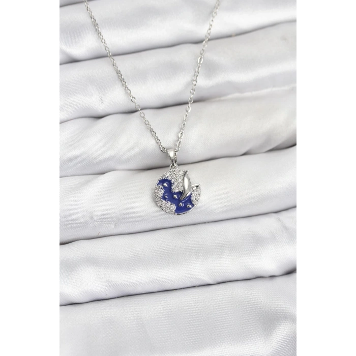 CEYLAN ADAM 316L Çelik Zincir Gümüş Renk Gece Model Zirkon Taşlı Kadın Kolye