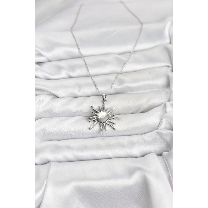 CEYLAN ADAM 316L Çelik Zincir Gümüş Renk Güneş Model Kadın Kolye