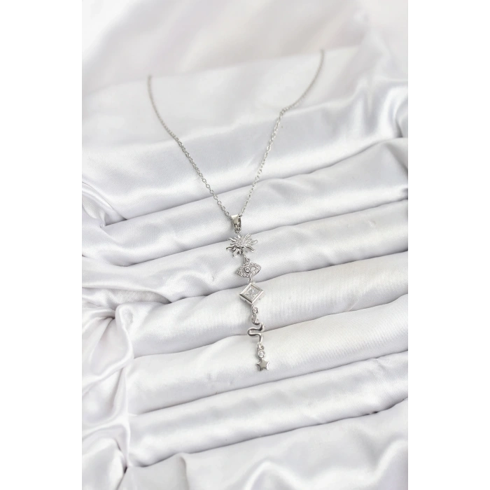 CEYLAN ADAM 316L Çelik Zincir Gümüş Renk Güneş ve Enerji Model Kadın Y Kolye