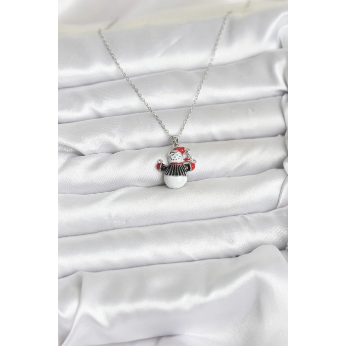 CEYLAN ADAM 316L Çelik Zincir Gümüş Renk Kardan Adam Figürlü Yılbaşı Temalı Kadın Kolye