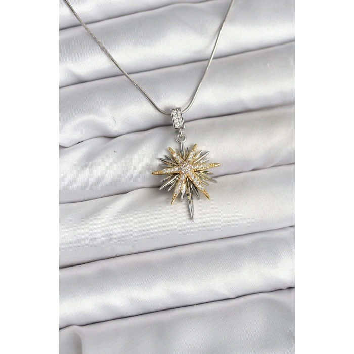 CEYLAN ADAM 316L Çelik Zincir Gümüş Renk Kutup Yıldızı Model Kadın Kolye