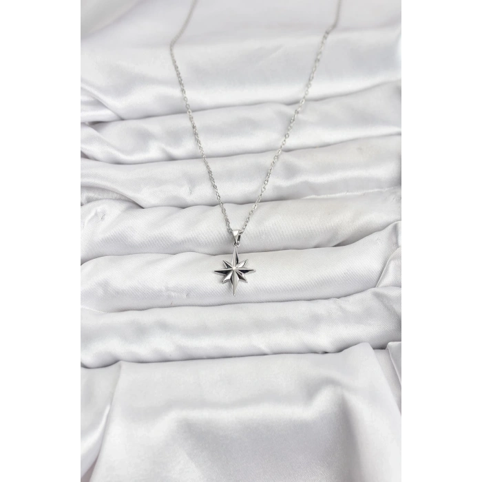 CEYLAN ADAM 316L Çelik Zincir Gümüş Renk Kutup Yıldızı Model Kadın Kolye