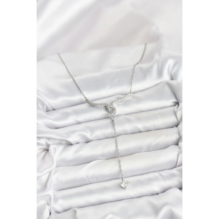 CEYLAN ADAM 316L Çelik Zincir Gümüş Renk Yılan Model Y Kolye