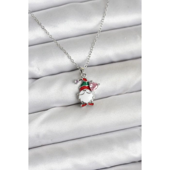 CEYLAN ADAM 316L Çelik Zincir Gümüş Renk Yılbaşı Teması Kadın Kolye