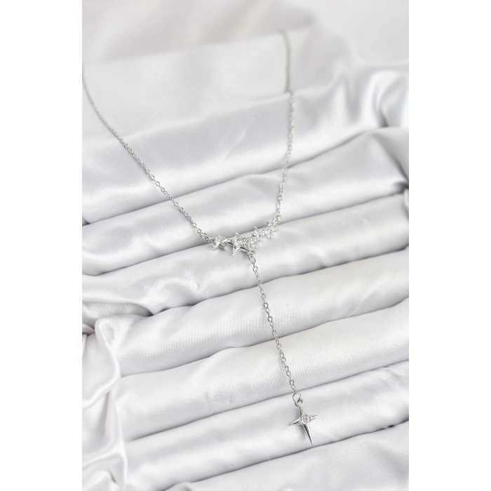 CEYLAN ADAM 316L Çelik Zincir Gümüş Renk Yıldız Model Y Kadın Kolye